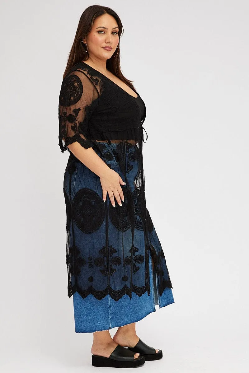 Black Lace Mesh Kimono
