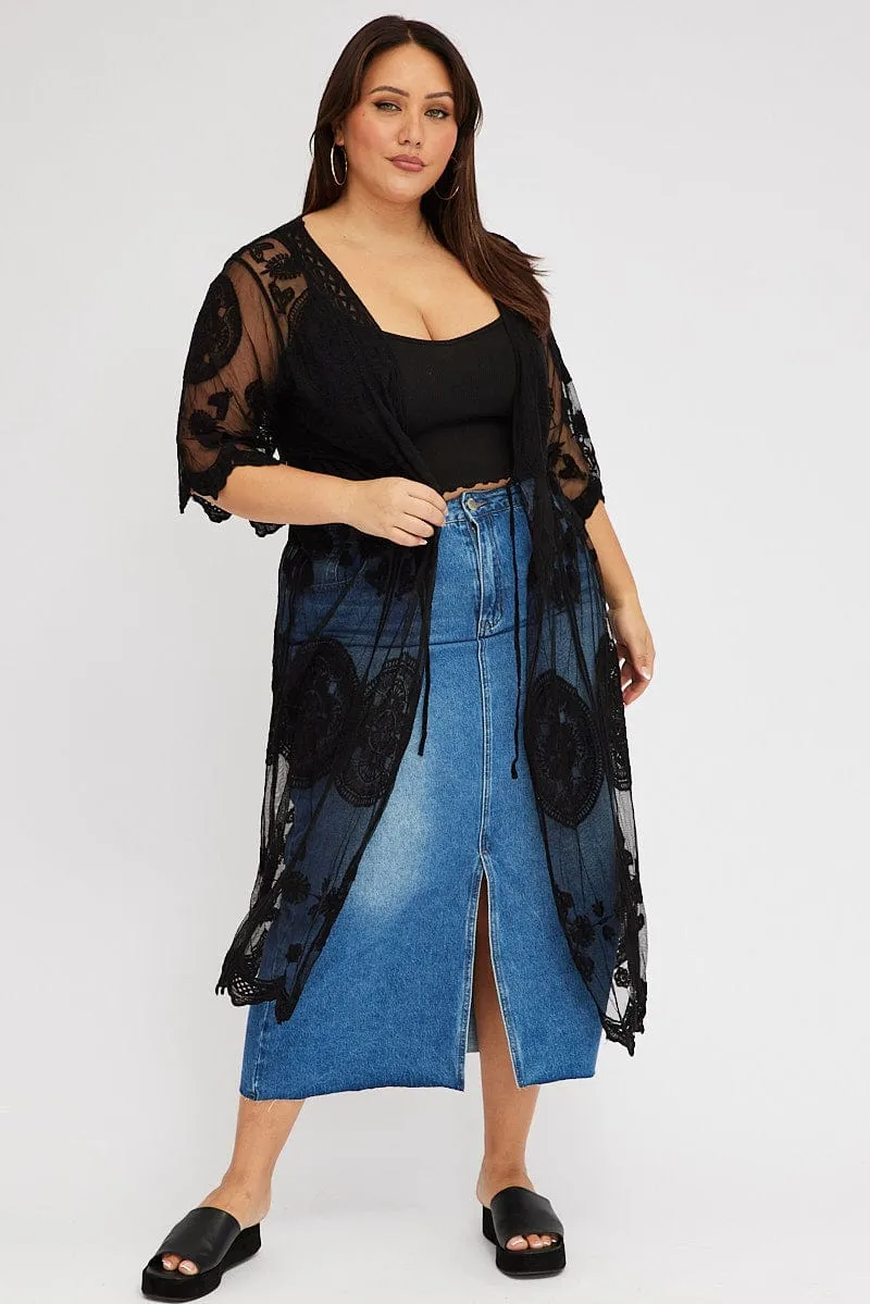 Black Lace Mesh Kimono