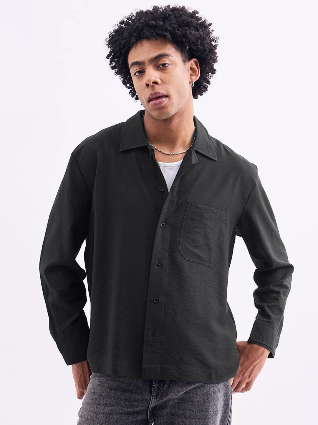 Black Plain Summer Overshirt