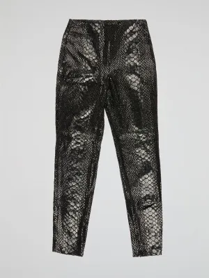 Black Reptilian Leather Pants