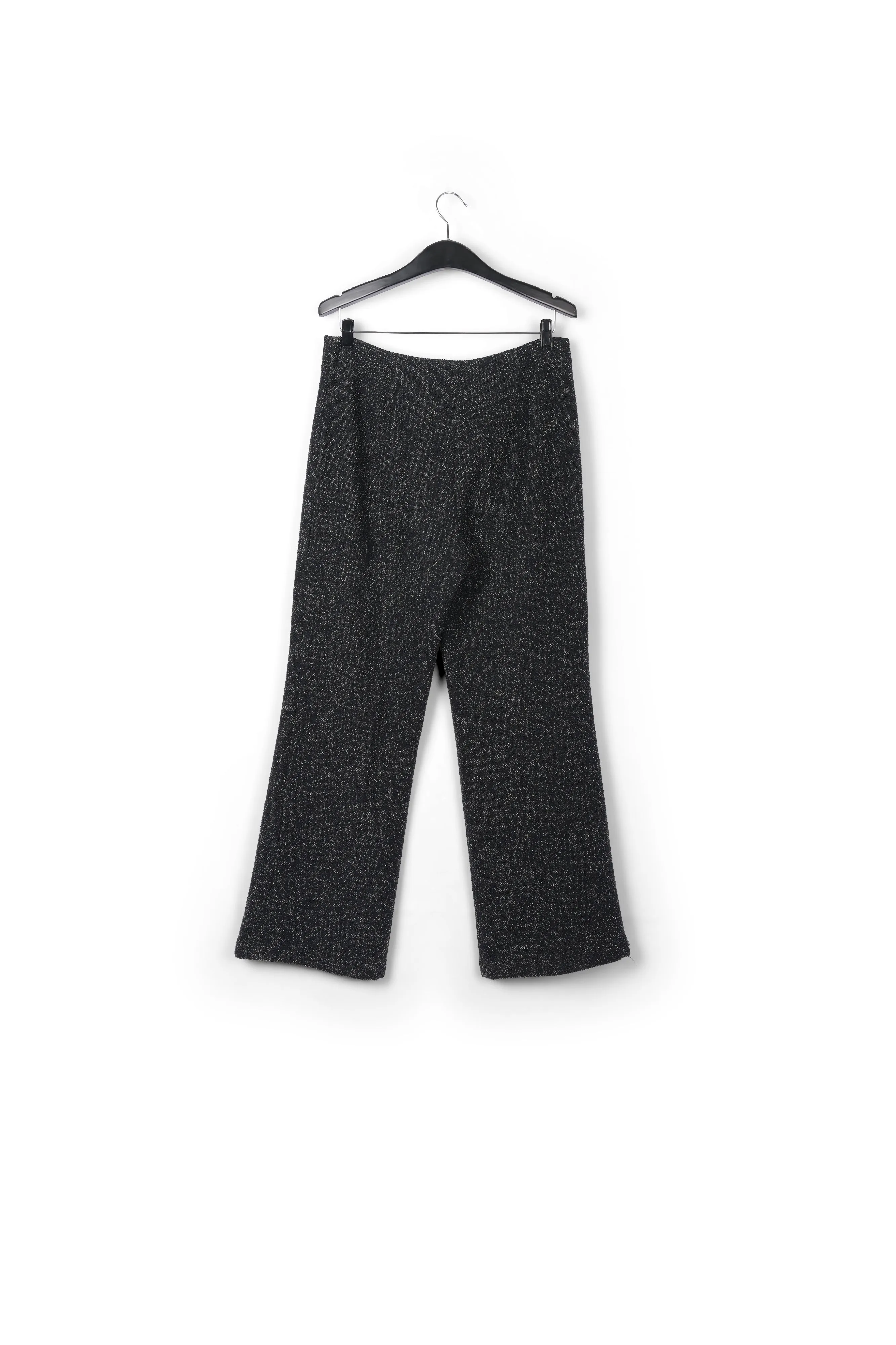 Black wide-leg bouclé pants