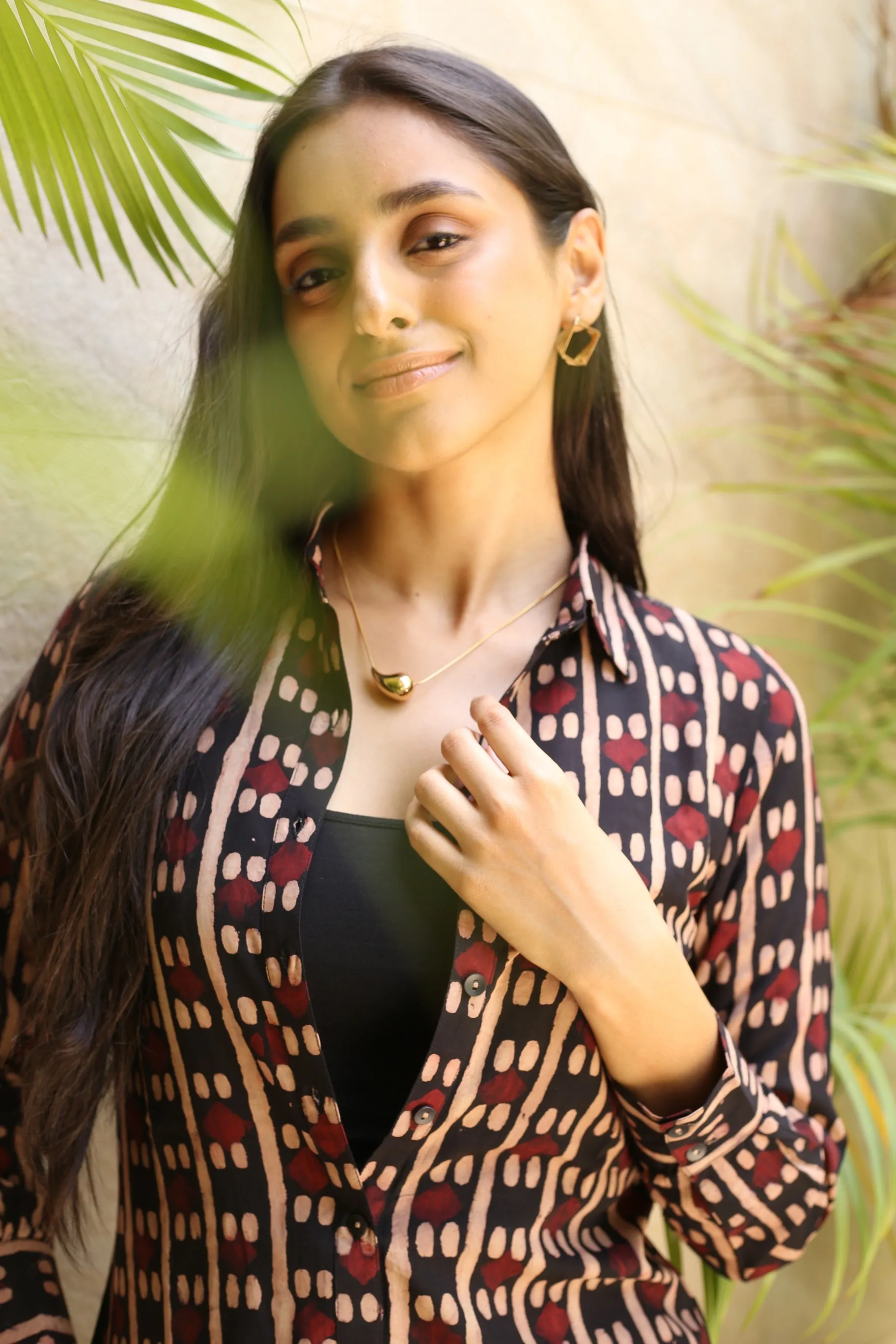 Black With Maroon Modal Hand Block Printed Ready To Wear Shirt