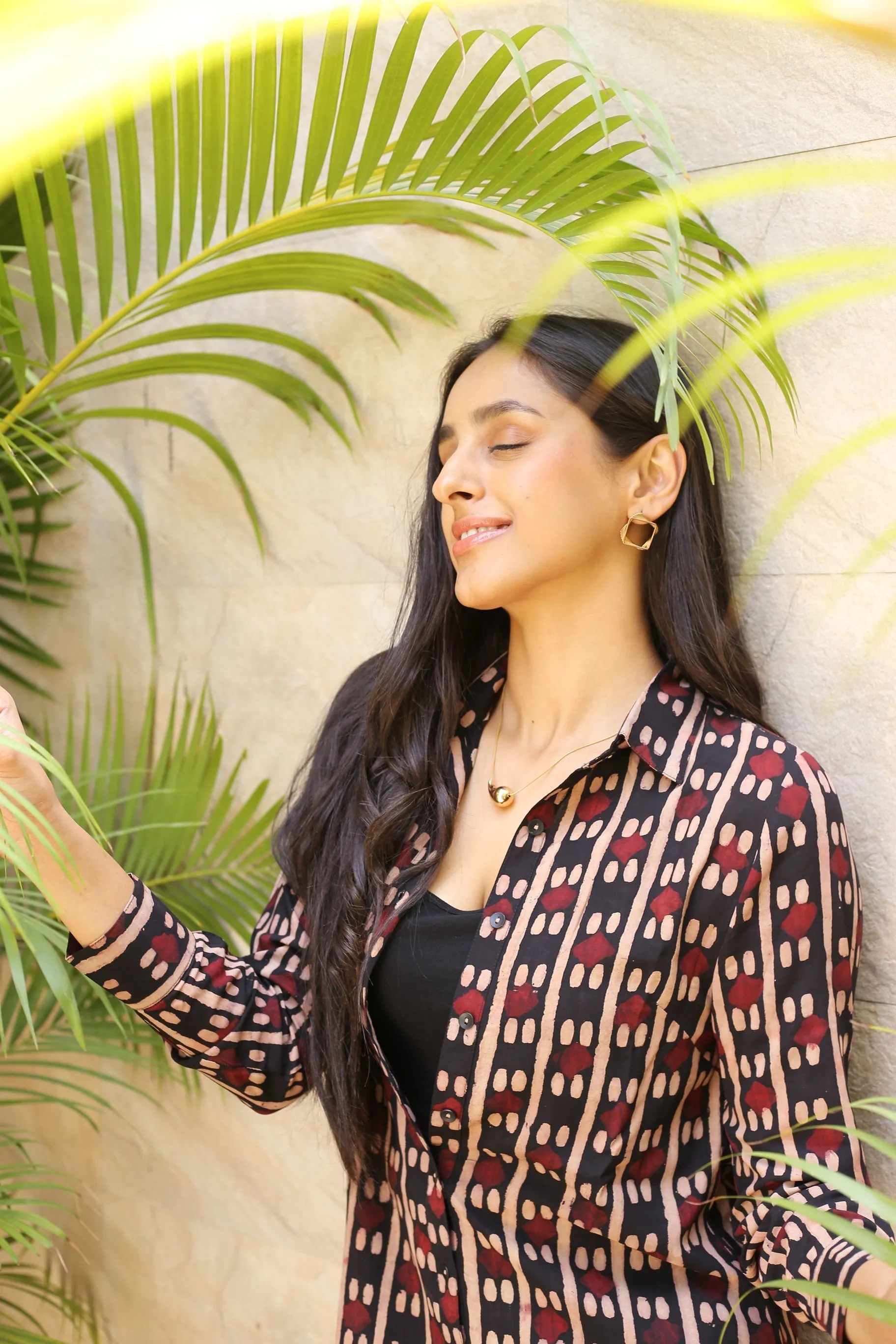 Black With Maroon Modal Hand Block Printed Ready To Wear Shirt