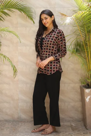 Black With Maroon Modal Hand Block Printed Ready To Wear Shirt