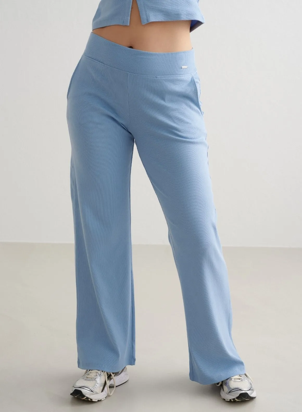 Blue Mist Ease Ribbed Wide Pants