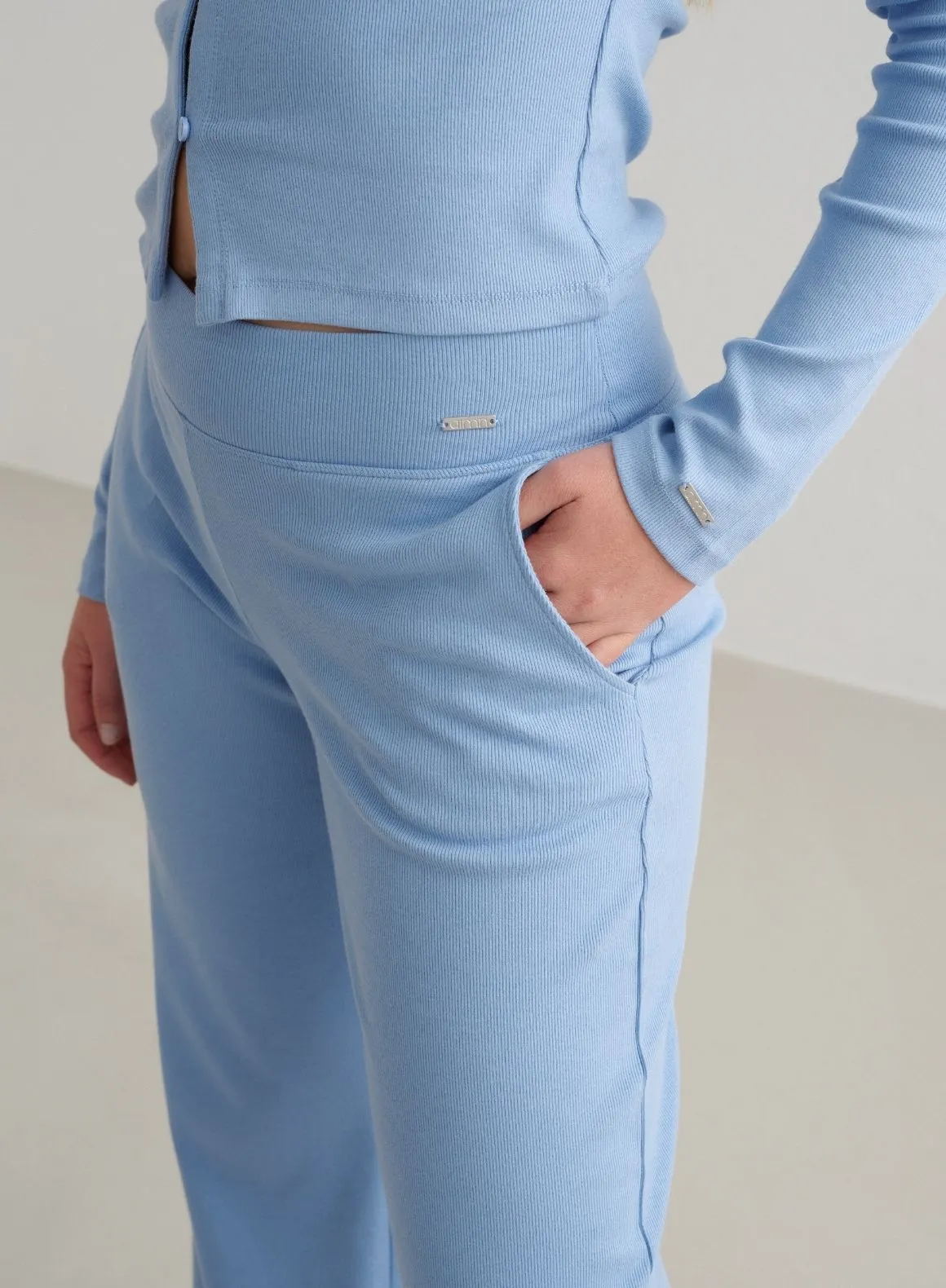 Blue Mist Ease Ribbed Wide Pants