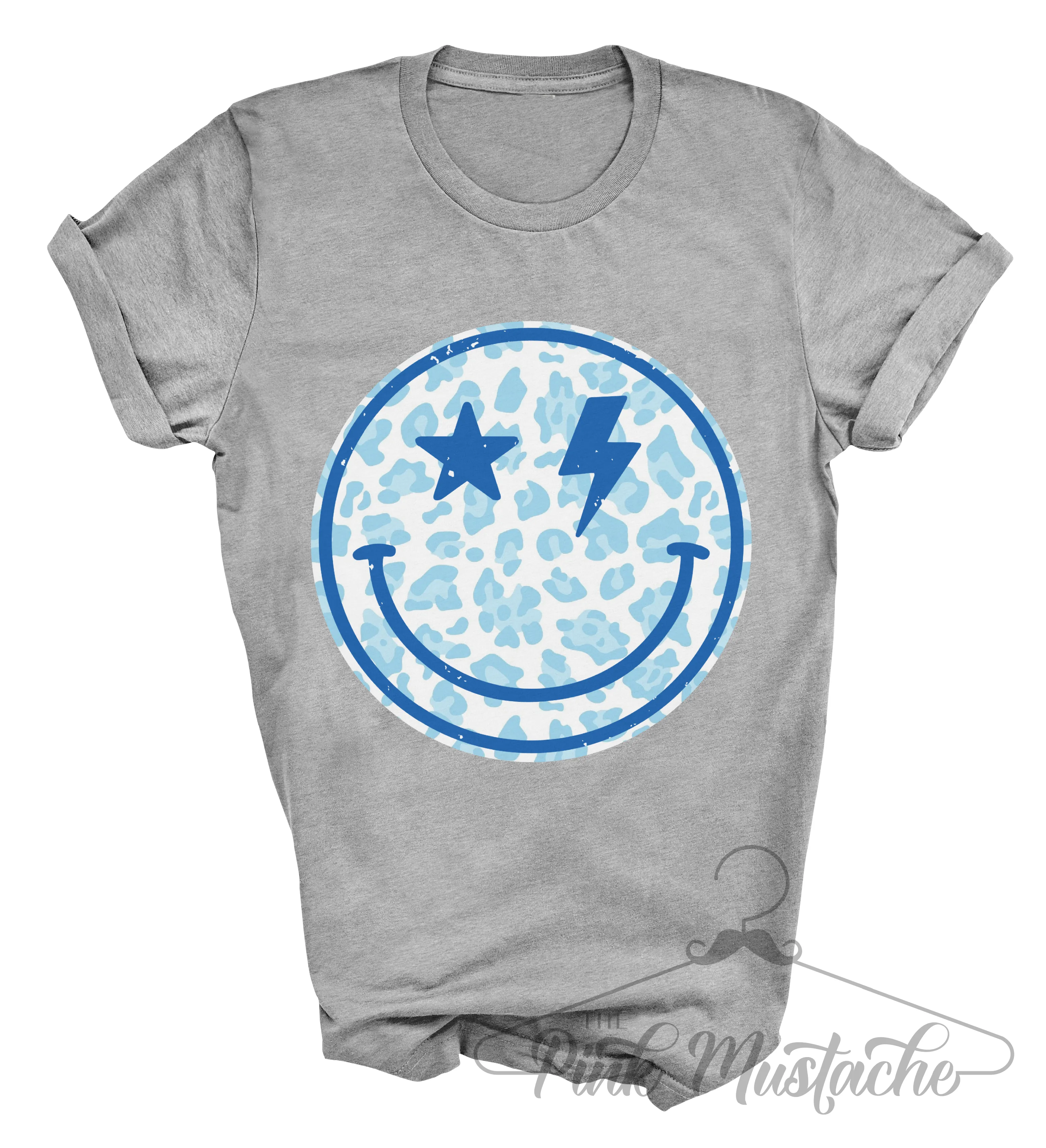 Blue Smiley Leopard Soft Style Tee/ Youth and Adult Sizes