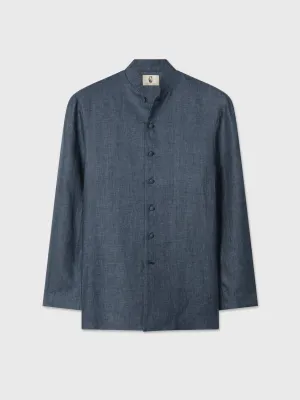 Blue Textured Linen Nehru Jacket