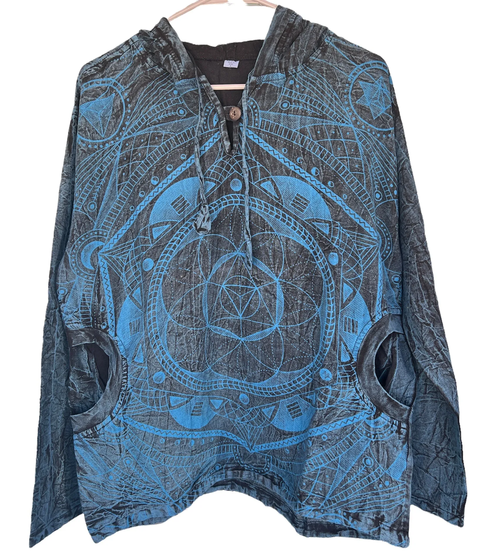 Boho blue pullover hoodie