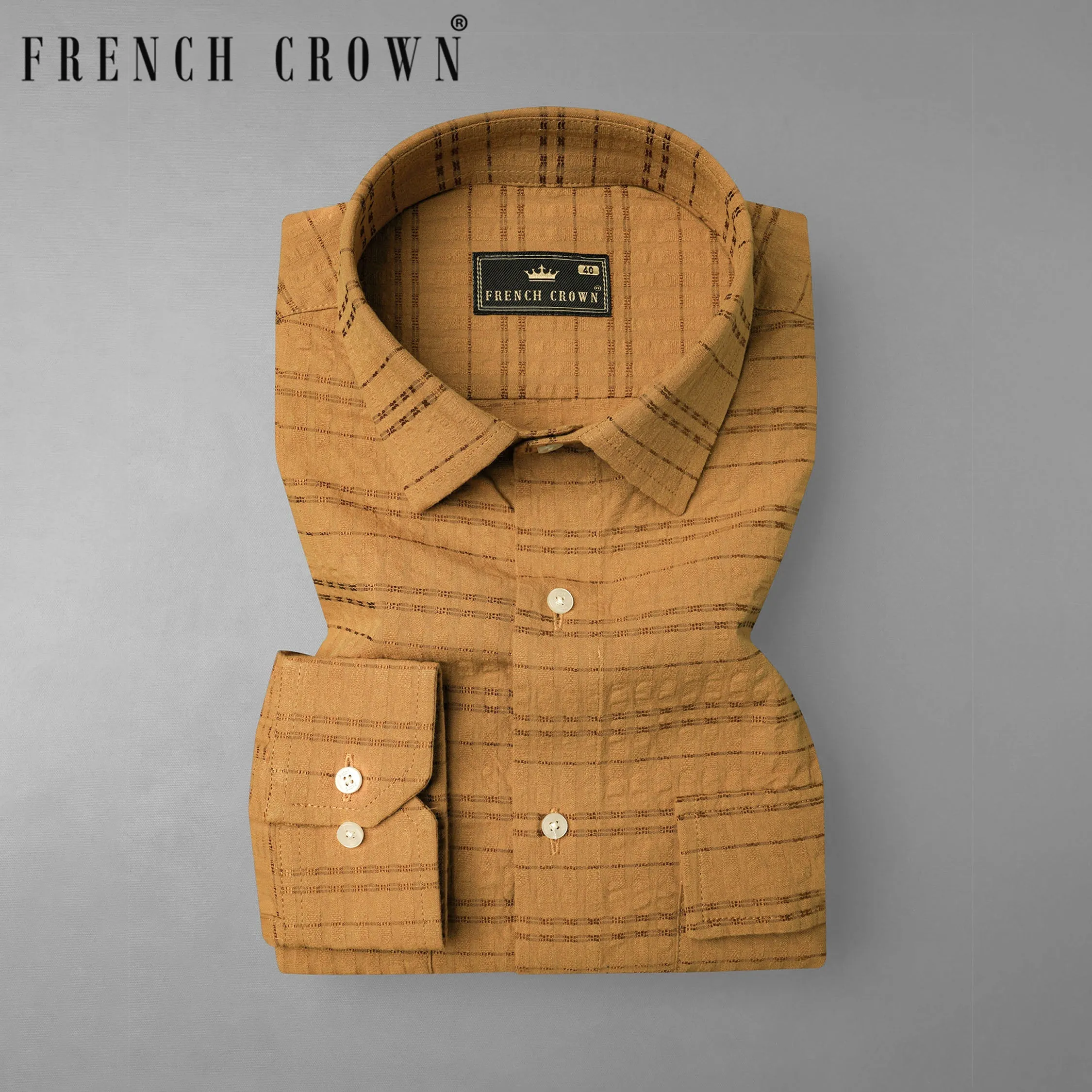 Bourbon Brown Seersucker Giza Cotton Overshirt