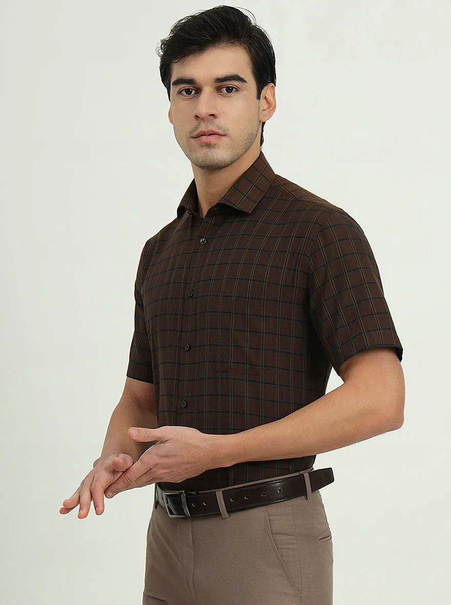 Brown & Green Checked Regular Fit Formal Shirt | Greenfire