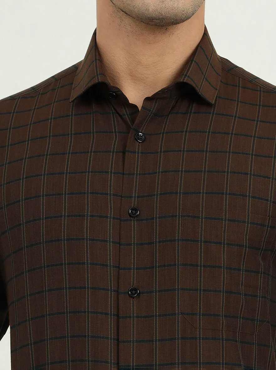 Brown & Green Checked Regular Fit Formal Shirt | Greenfire