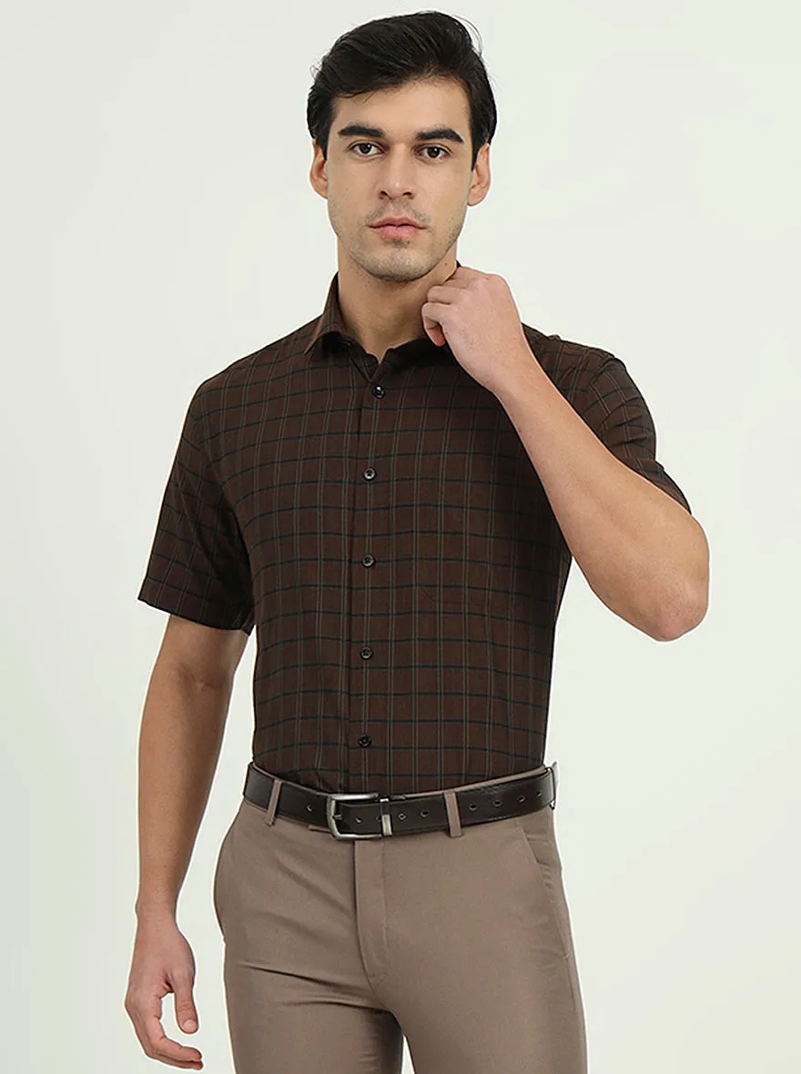 Brown & Green Checked Regular Fit Formal Shirt | Greenfire