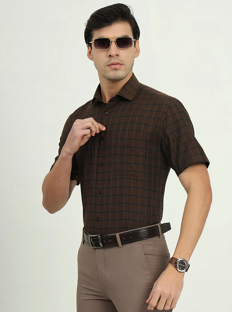 Brown & Green Checked Regular Fit Formal Shirt | Greenfire