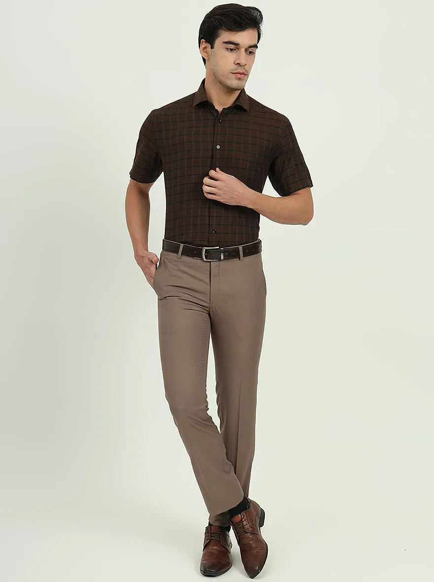 Brown & Green Checked Regular Fit Formal Shirt | Greenfire