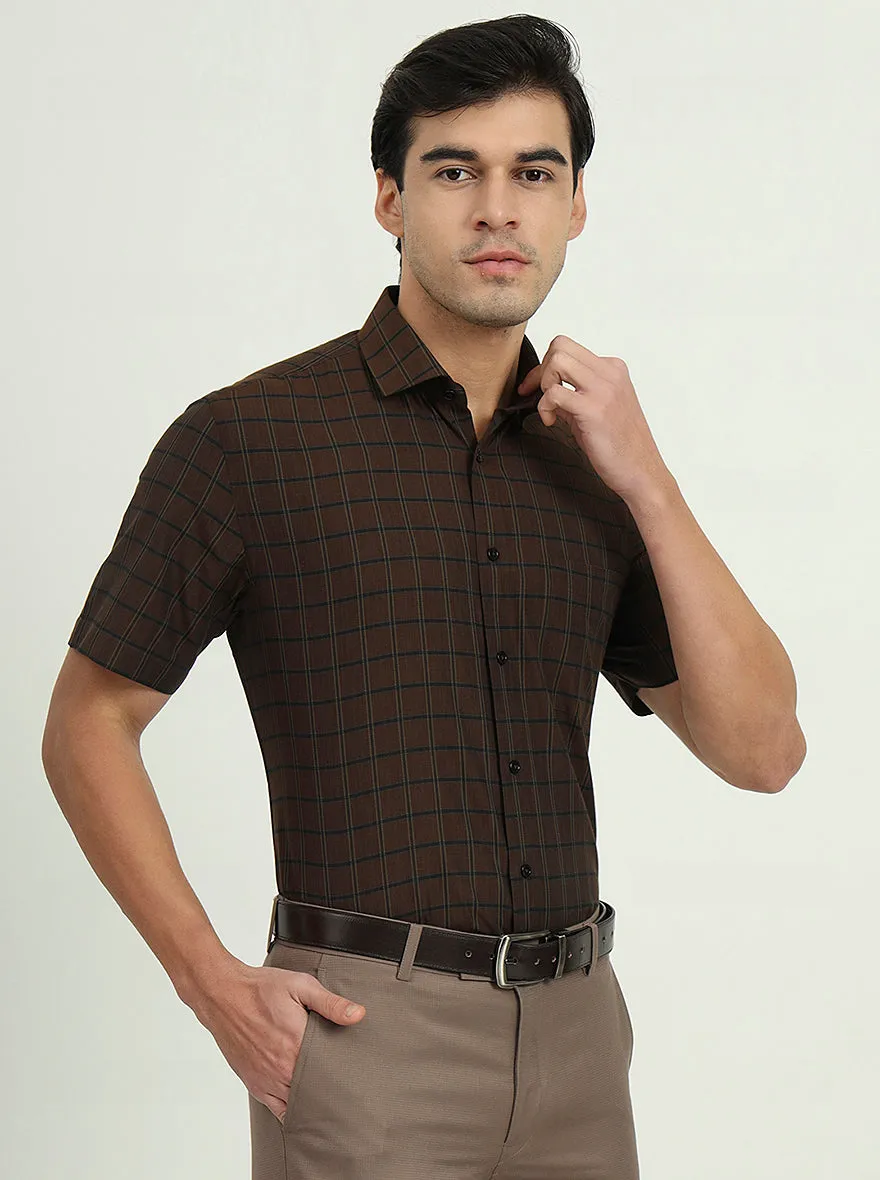 Brown & Green Checked Regular Fit Formal Shirt | Greenfire