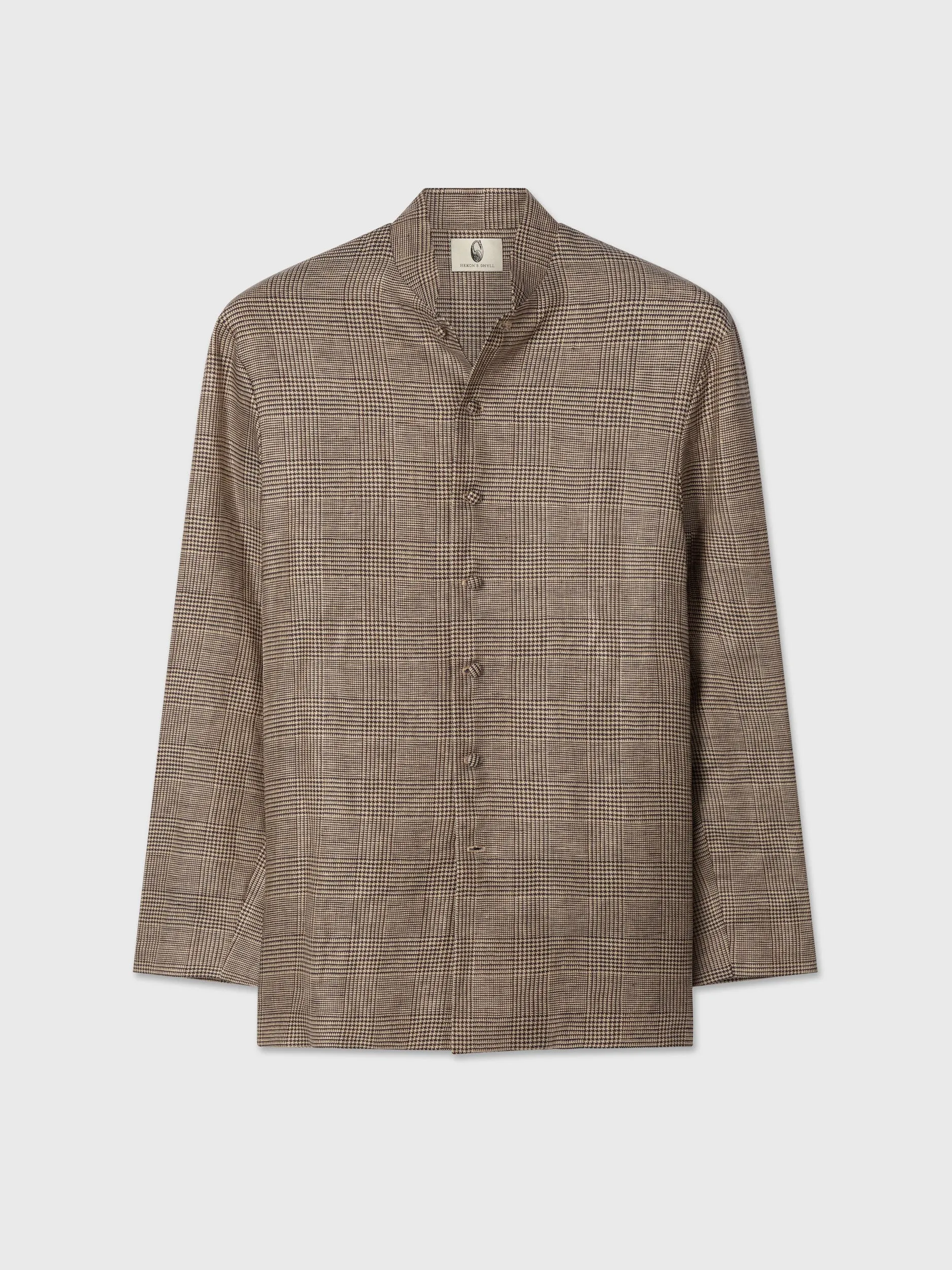 Brown Check Linen Mandarin Suit