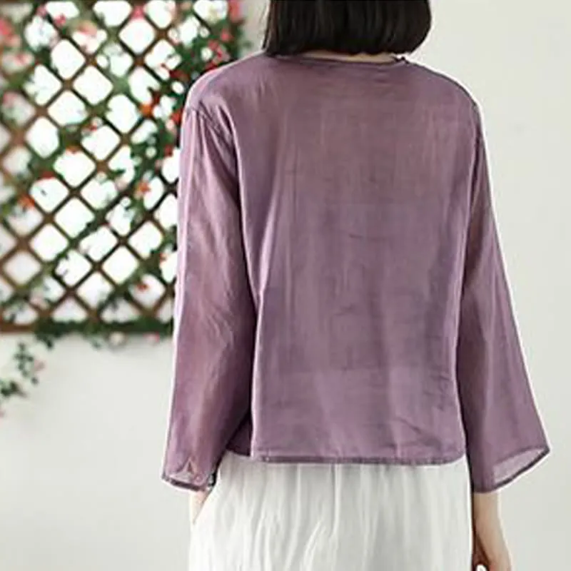 Buddha Stones Casual Embroidery Petals Long Sleeve Open Front Cardigan Jacket