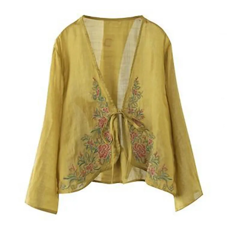 Buddha Stones Casual Embroidery Petals Long Sleeve Open Front Cardigan Jacket