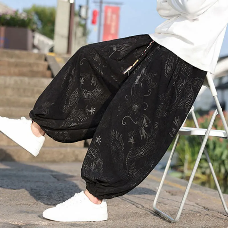 Buddha Stones Dragon Design Casual Corduroy Cotton Men's Jacket Shirt Pants With Pockets