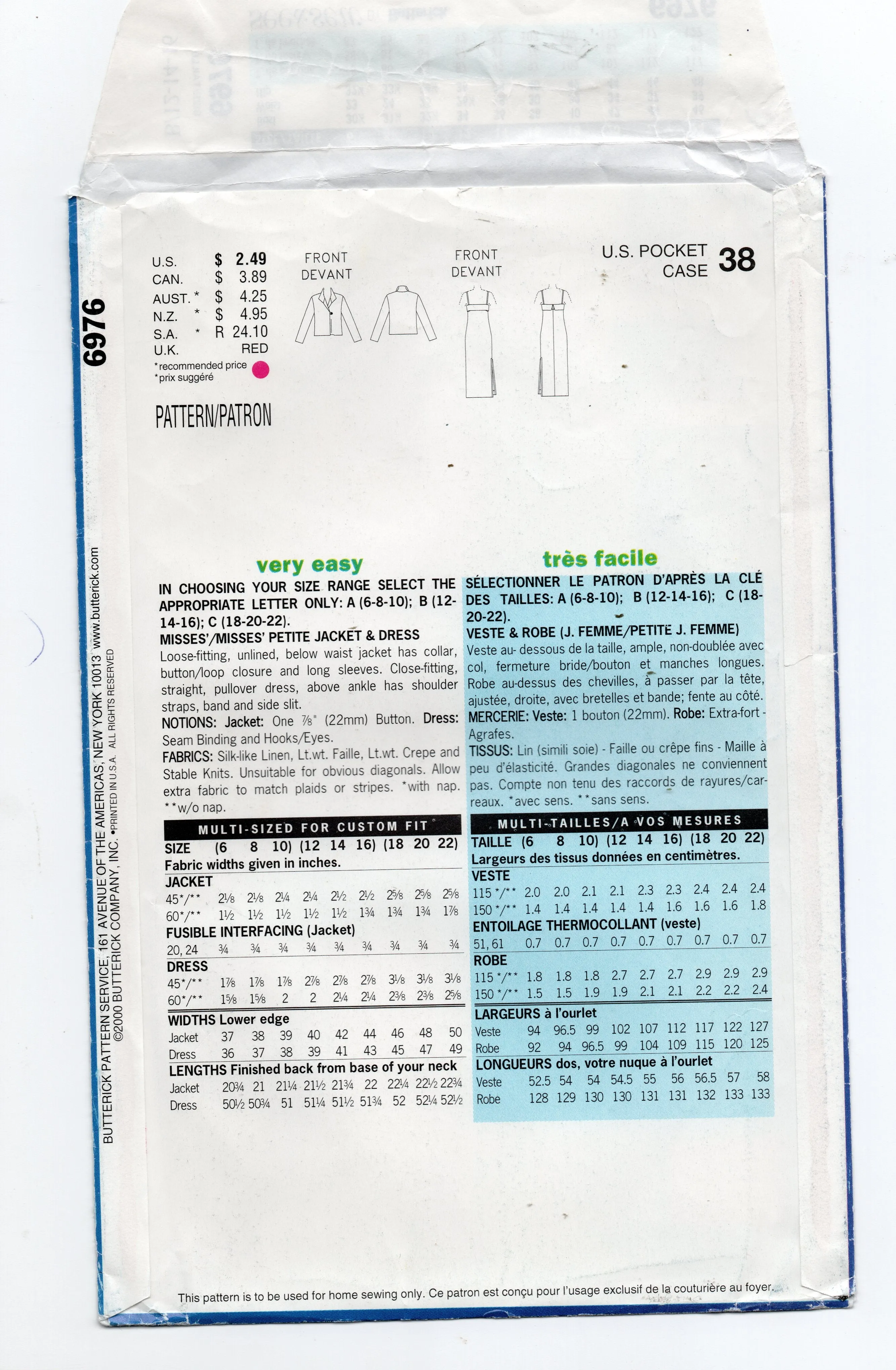 Butterick See & Sew 6976 EASY Womens Sundress and Jacket Out Of Print Sewing Pattern Size 12 - 16  UNCUT Factory Folded