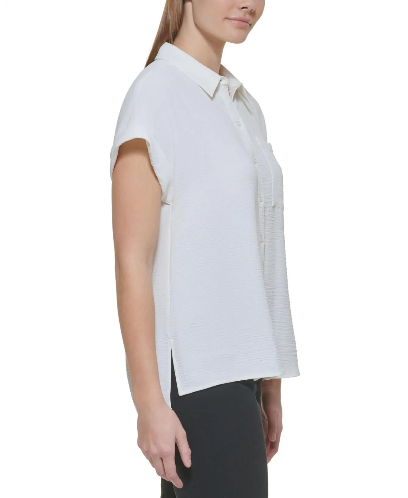Calvin Klein Womens Short Sleeve Button Down Shirt M2TA8554 Soft White XL