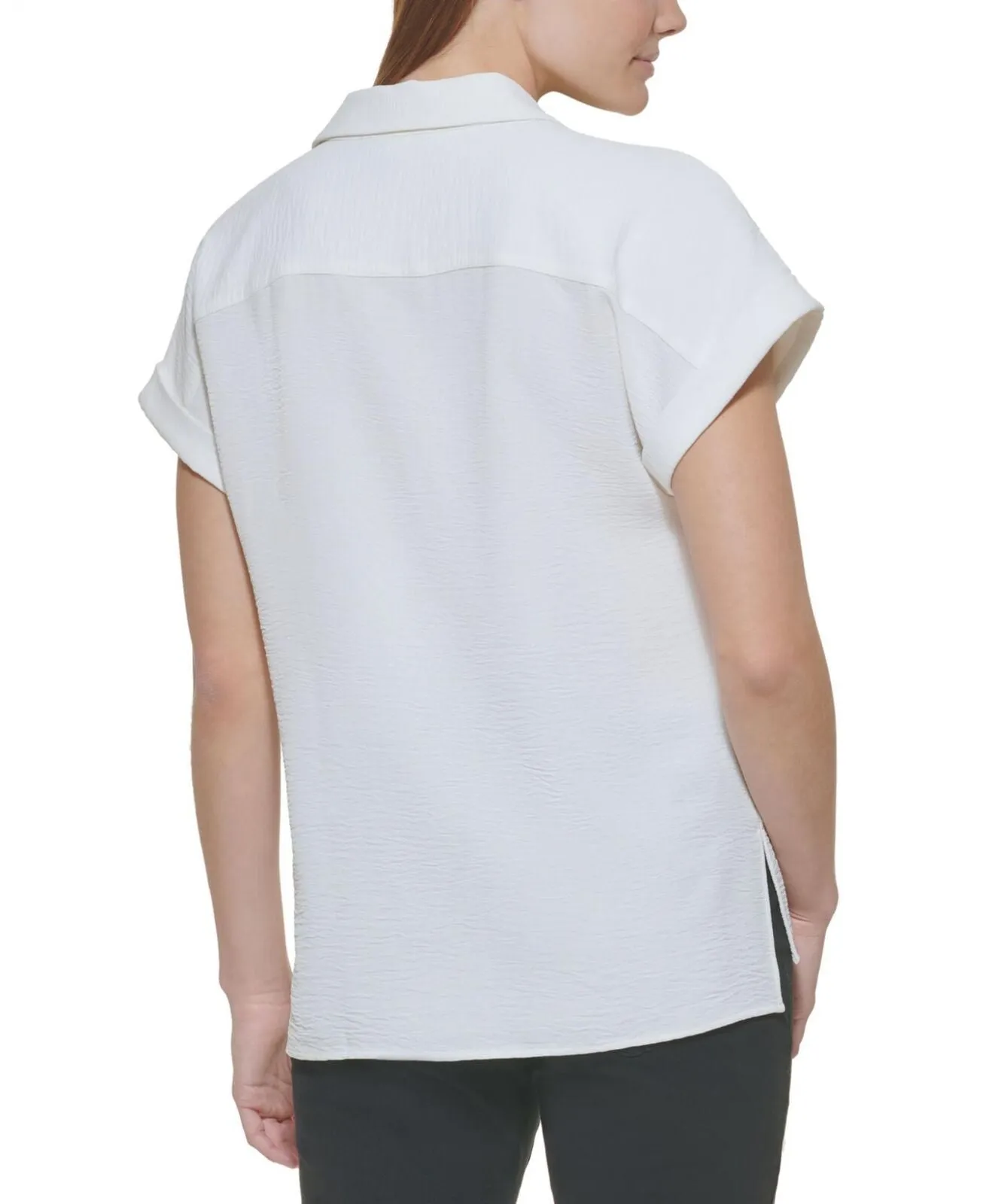 Calvin Klein Womens Short Sleeve Button Down Shirt M2TA8554 Soft White XL