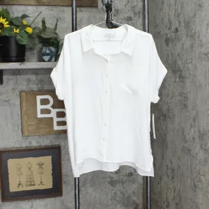 Calvin Klein Womens Short Sleeve Button Down Shirt M2TA8554 Soft White XL