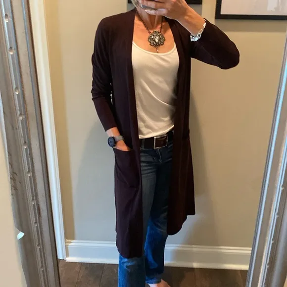 Cassis Wool Long Cardigan- Eileen Fisher