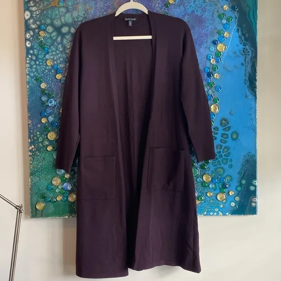 Cassis Wool Long Cardigan- Eileen Fisher
