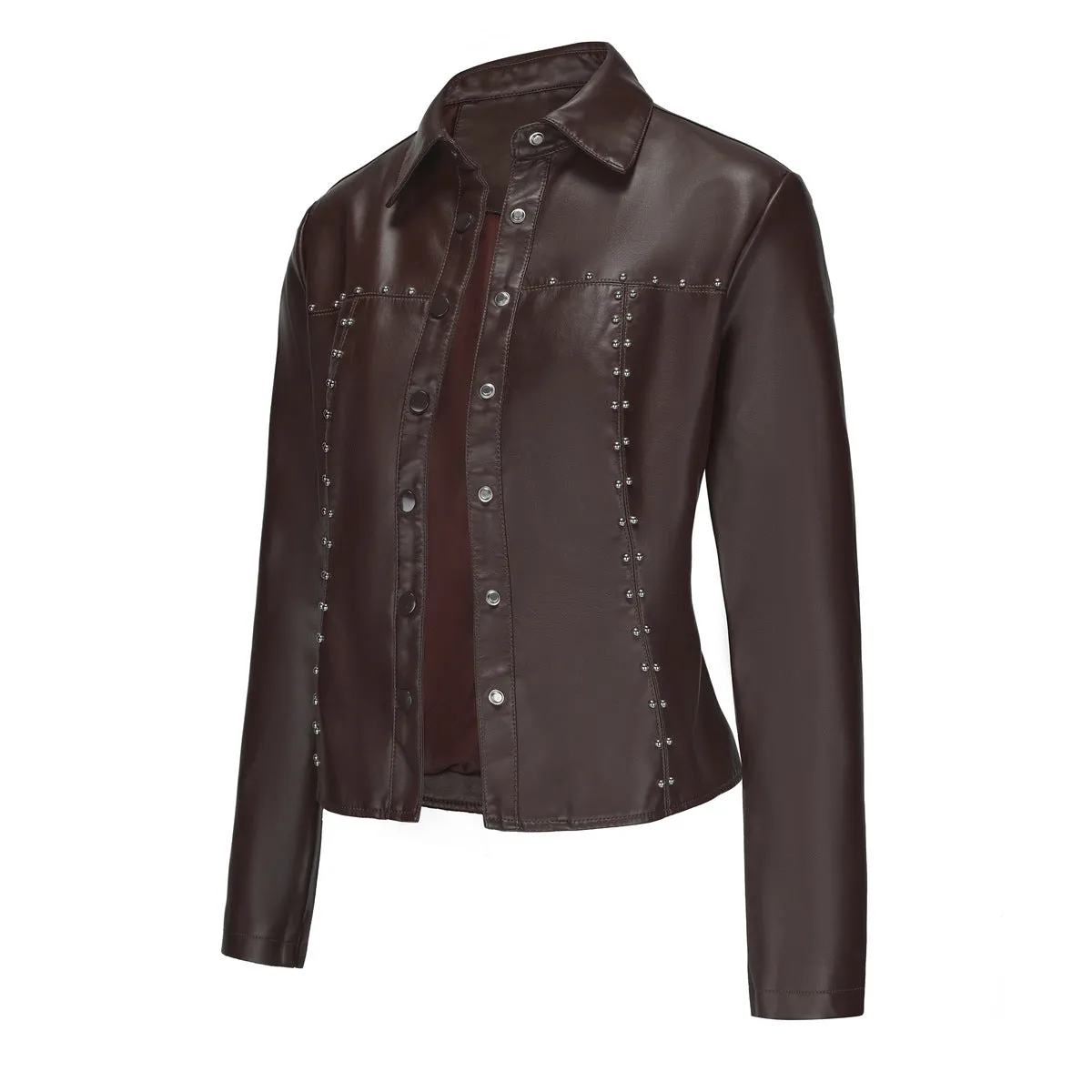 Casual Short Rivets Thin Leather Jacket