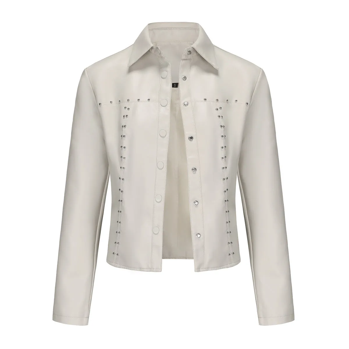 Casual Short Rivets Thin Leather Jacket