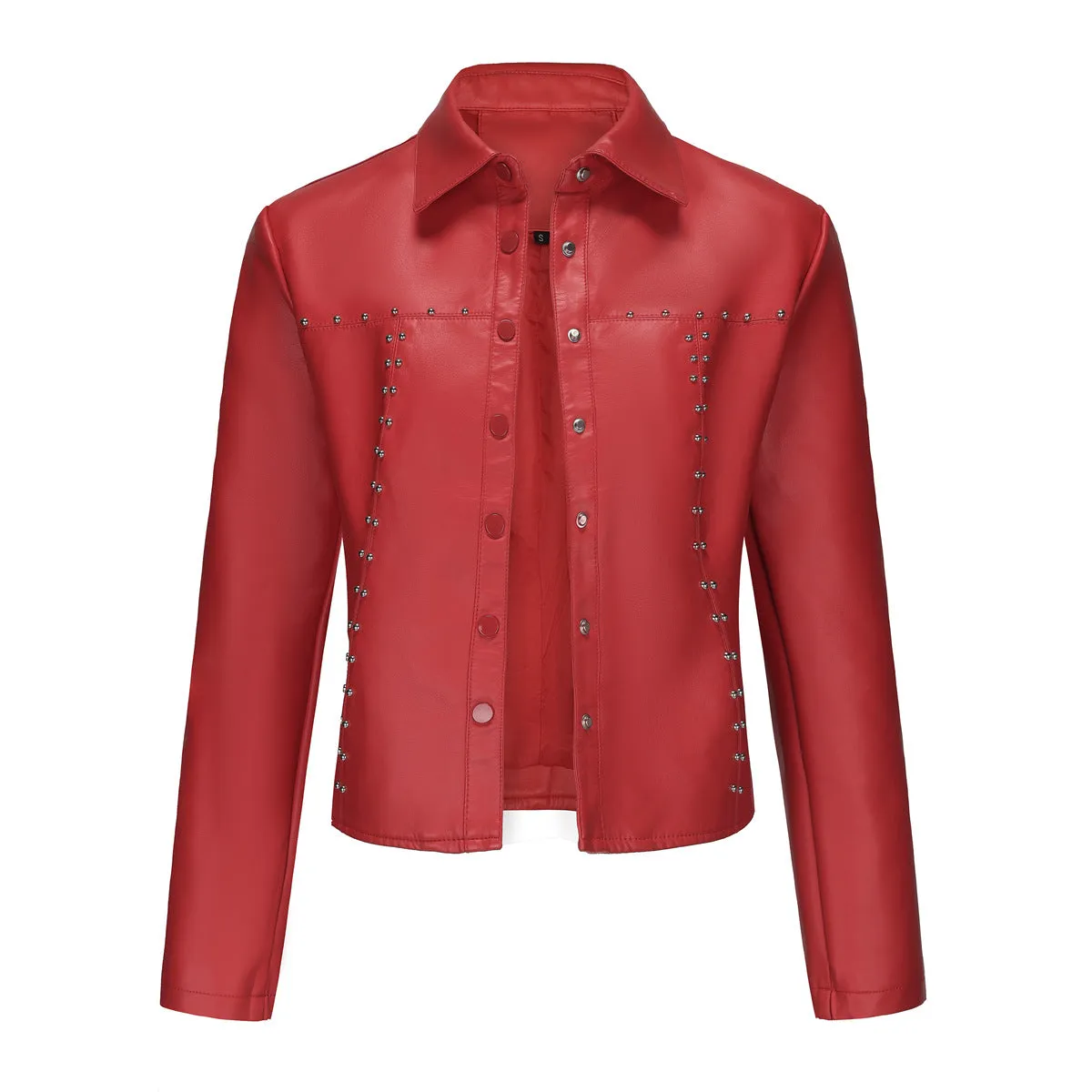Casual Short Rivets Thin Leather Jacket