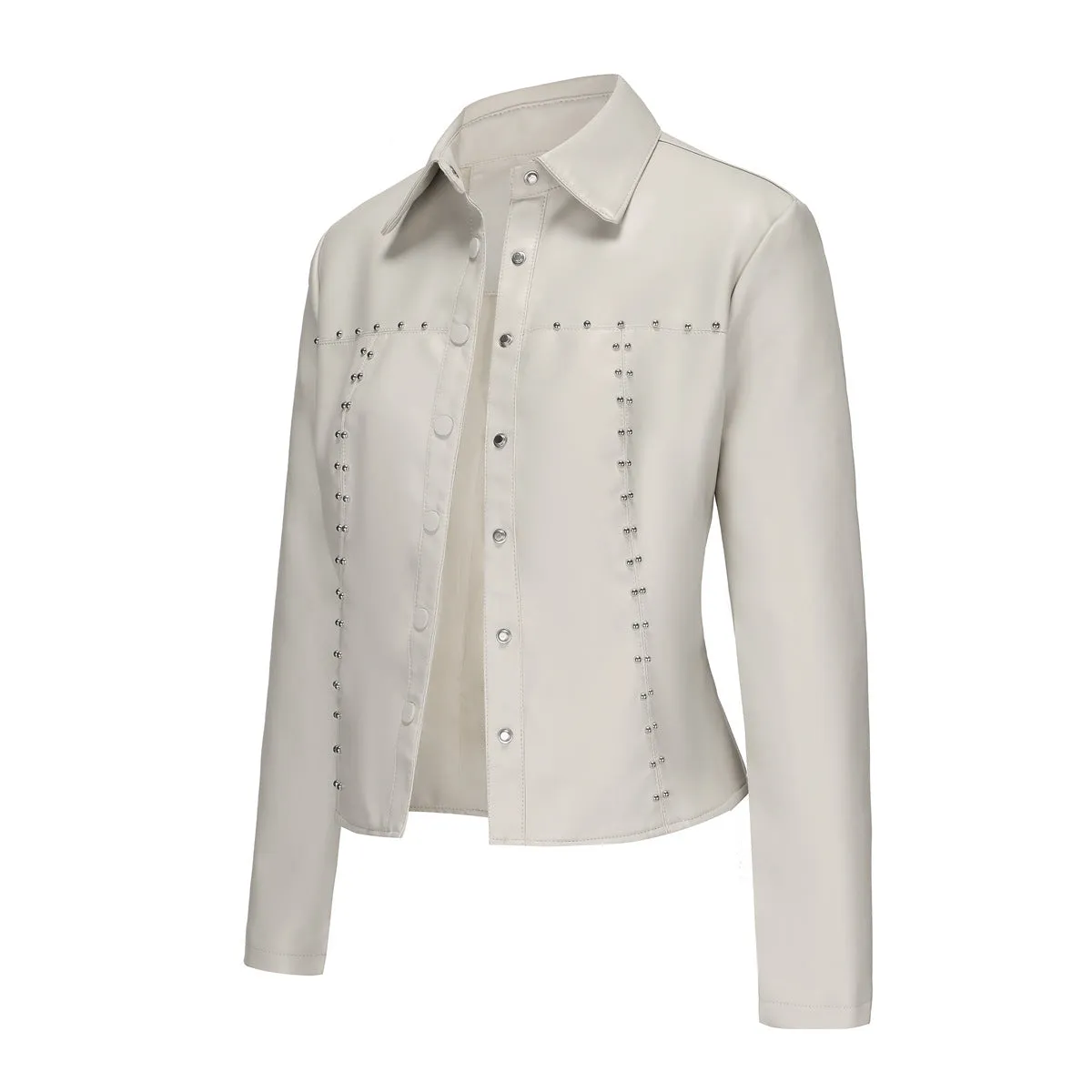 Casual Short Rivets Thin Leather Jacket