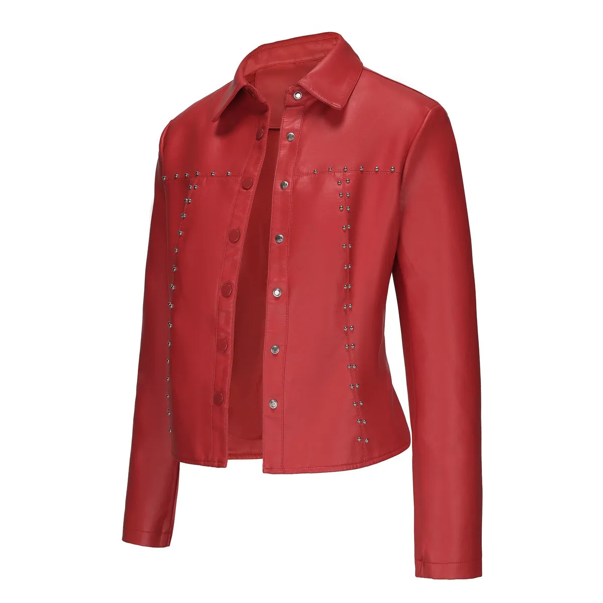 Casual Short Rivets Thin Leather Jacket