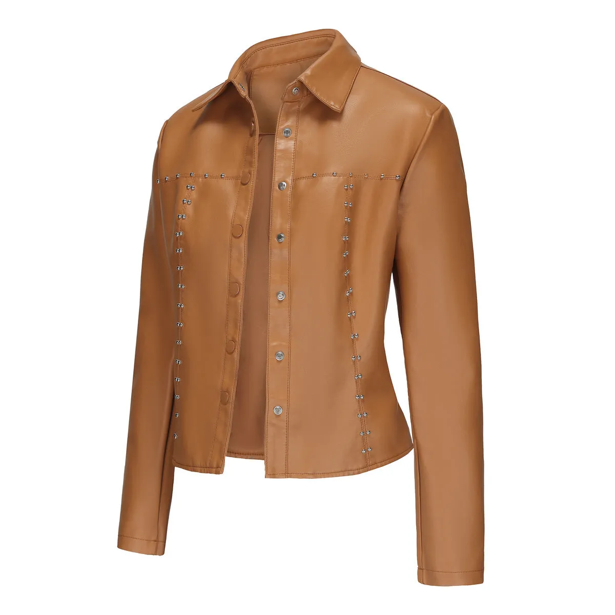 Casual Short Rivets Thin Leather Jacket