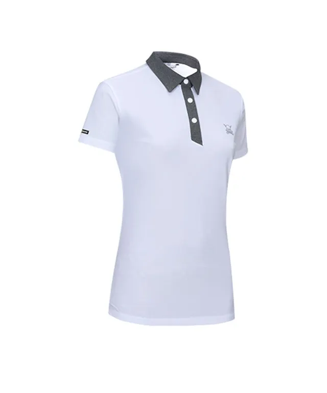 CHUCUCHU Women's Mesh Two-Tone Polo Top - White