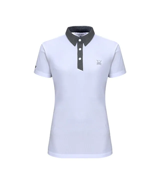 CHUCUCHU Women's Mesh Two-Tone Polo Top - White