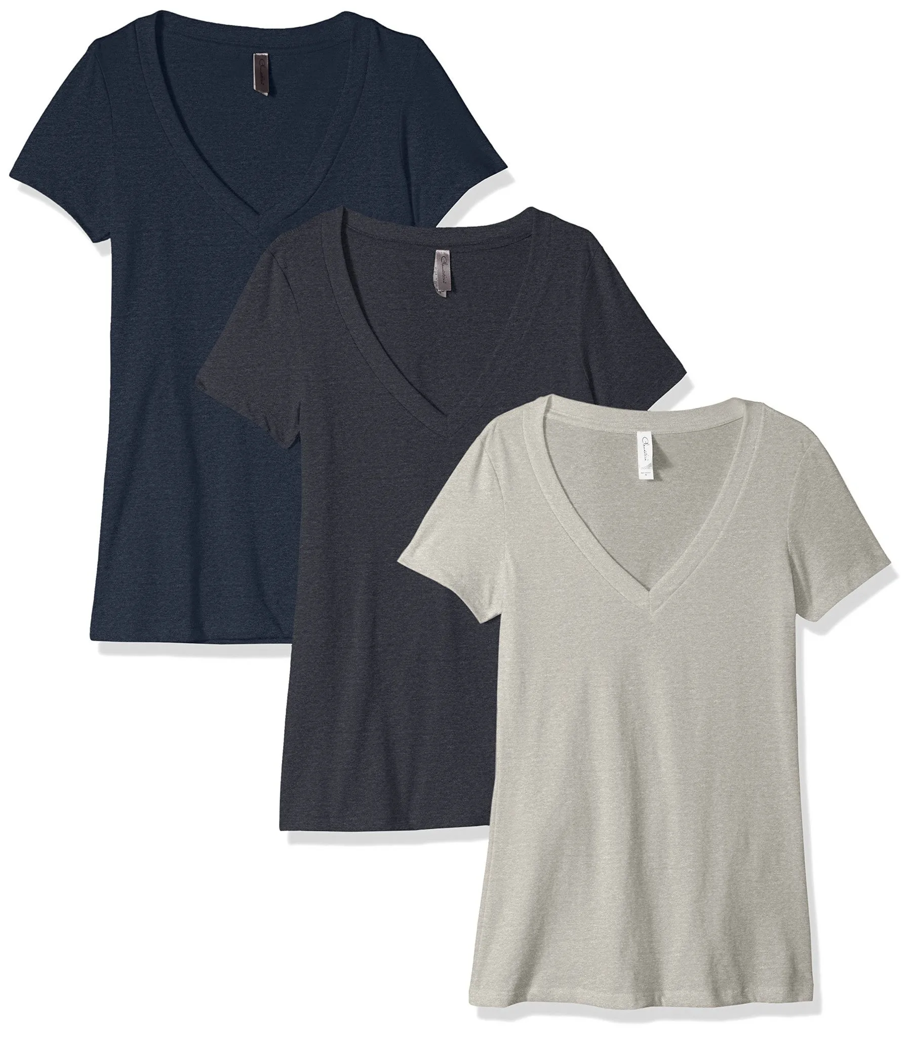 Clementine Women's Petite Plus Deep V Neck Tee (Pack of 3)