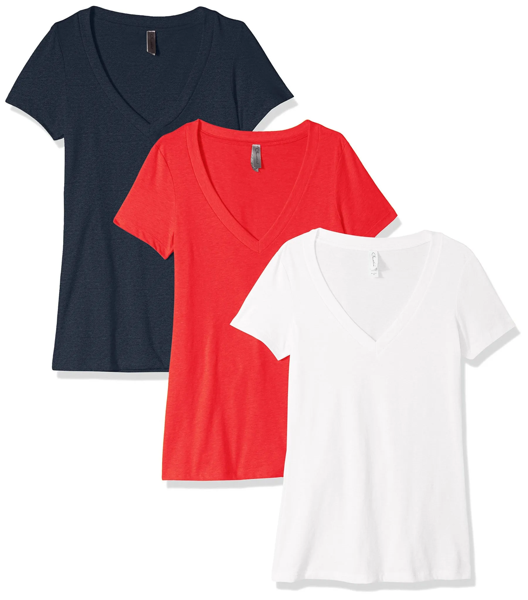 Clementine Women's Petite Plus Deep V Neck Tee (Pack of 3)