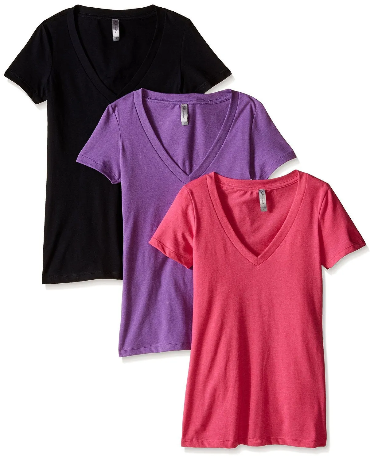 Clementine Women's Petite Plus Deep V Neck Tee (Pack of 3)