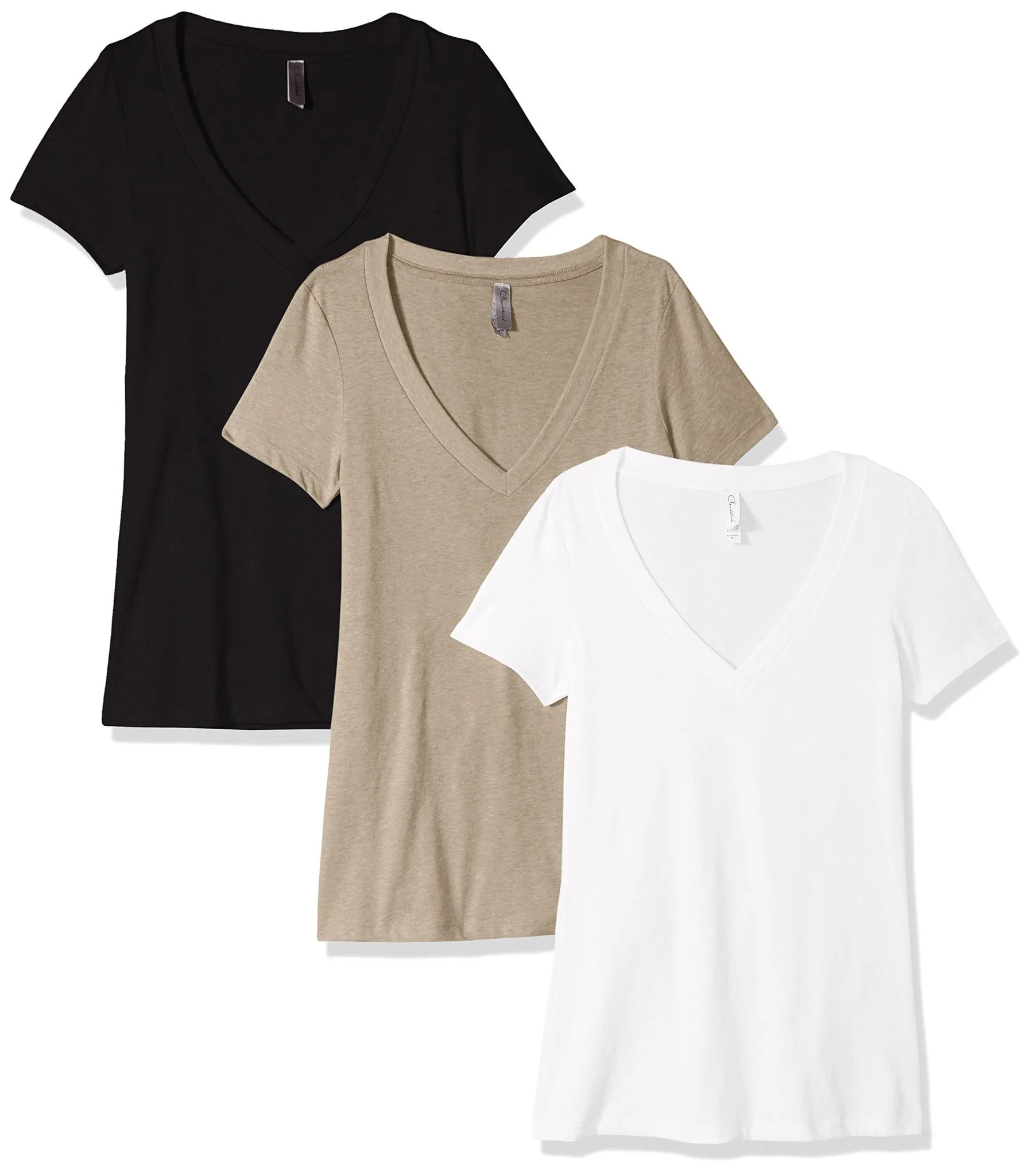 Clementine Women's Petite Plus Deep V Neck Tee (Pack of 3)