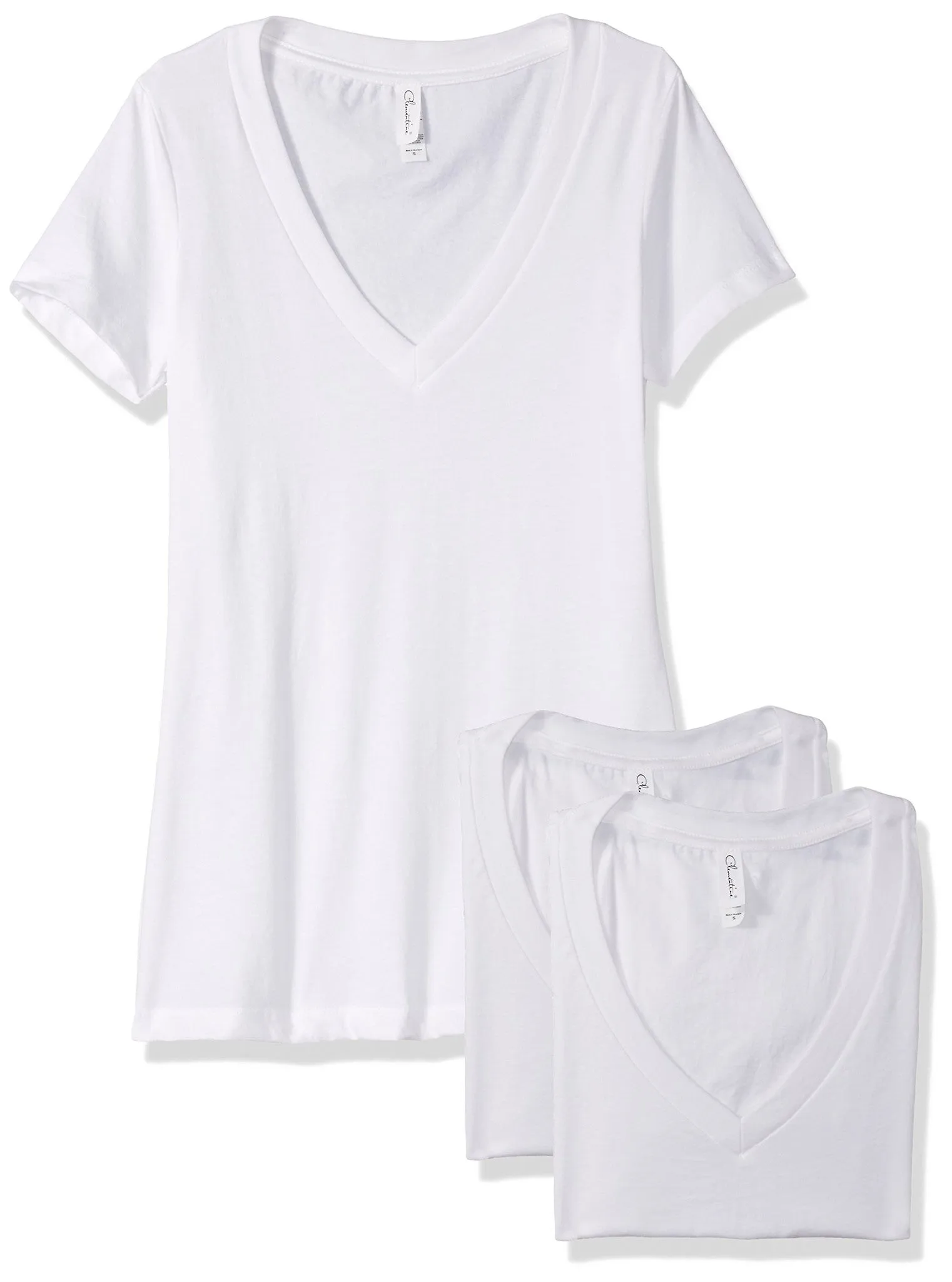 Clementine Women's Petite Plus Deep V Neck Tee (Pack of 3)