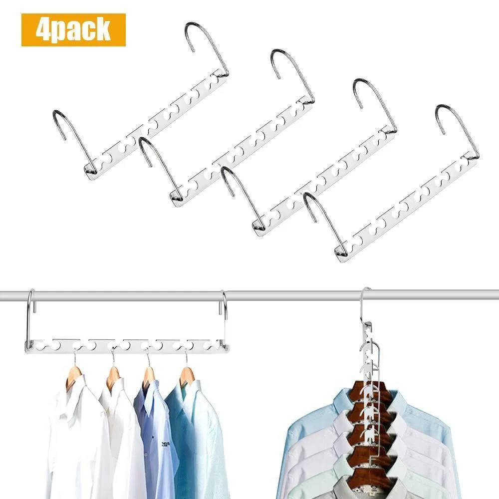 Closet Space Saving Hangers for Clothes Pants- 10.5 Inch Metal Wonder Hangers Stainless Steel Magic Cascading Hanger Updated Hook Design Closet Organizer Hanger