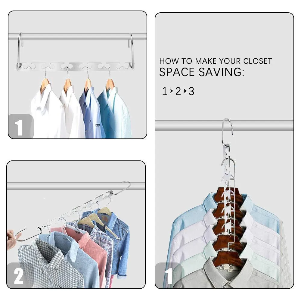 Closet Space Saving Hangers for Clothes Pants- 10.5 Inch Metal Wonder Hangers Stainless Steel Magic Cascading Hanger Updated Hook Design Closet Organizer Hanger