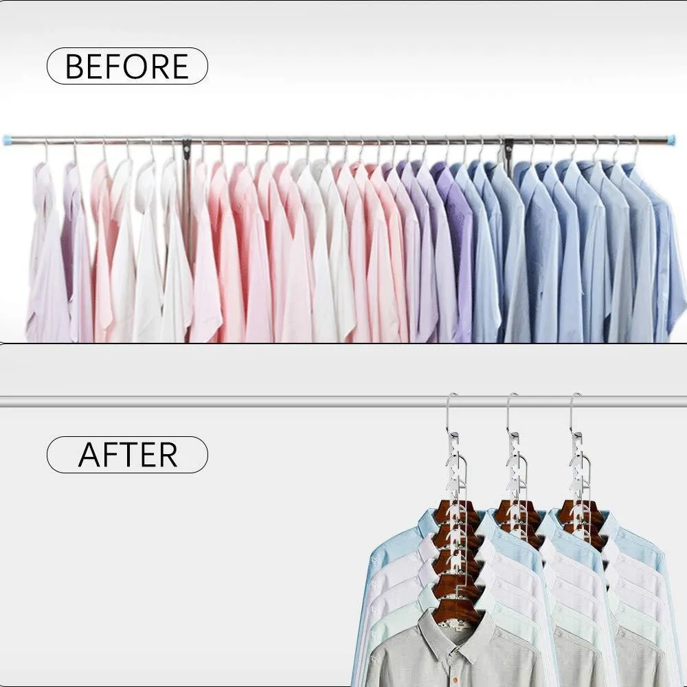Closet Space Saving Hangers for Clothes Pants- 10.5 Inch Metal Wonder Hangers Stainless Steel Magic Cascading Hanger Updated Hook Design Closet Organizer Hanger