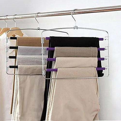 Clothes Pants Hangers 2pack - Multi Layers Metal Pant Slack Hangers,Foam Padded Swing Arm Pants Hangers Closet Storage Organizer for Pants Jeans Scarf Hanging (Purple-4pack)