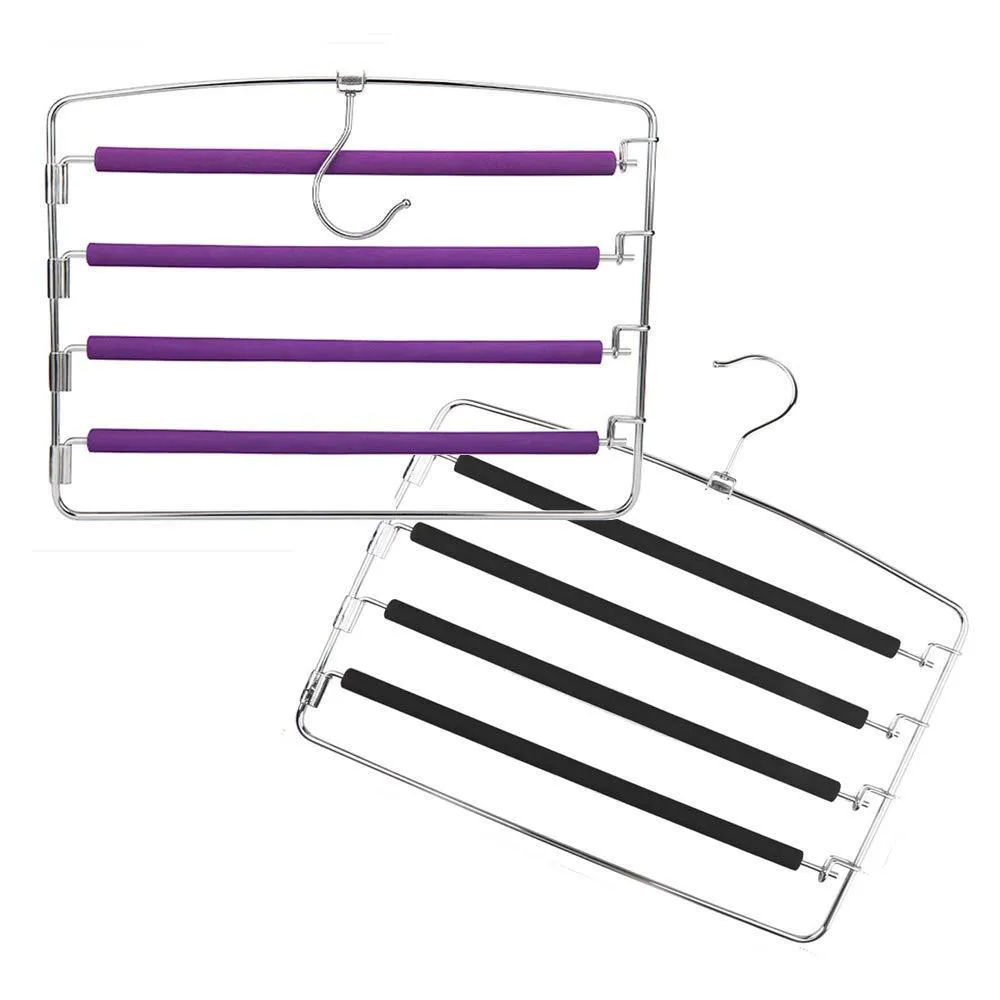 Clothes Pants Hangers 2pack - Multi Layers Metal Pant Slack Hangers,Foam Padded Swing Arm Pants Hangers Closet Storage Organizer for Pants Jeans Scarf Hanging (Purple-4pack)