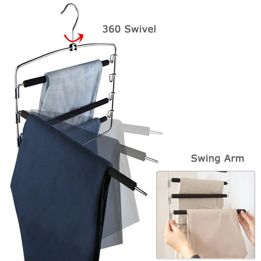Clothes Pants Hangers 2pack - Multi Layers Metal Pant Slack Hangers,Foam Padded Swing Arm Pants Hangers Closet Storage Organizer for Pants Jeans Scarf Hanging (Purple-4pack)