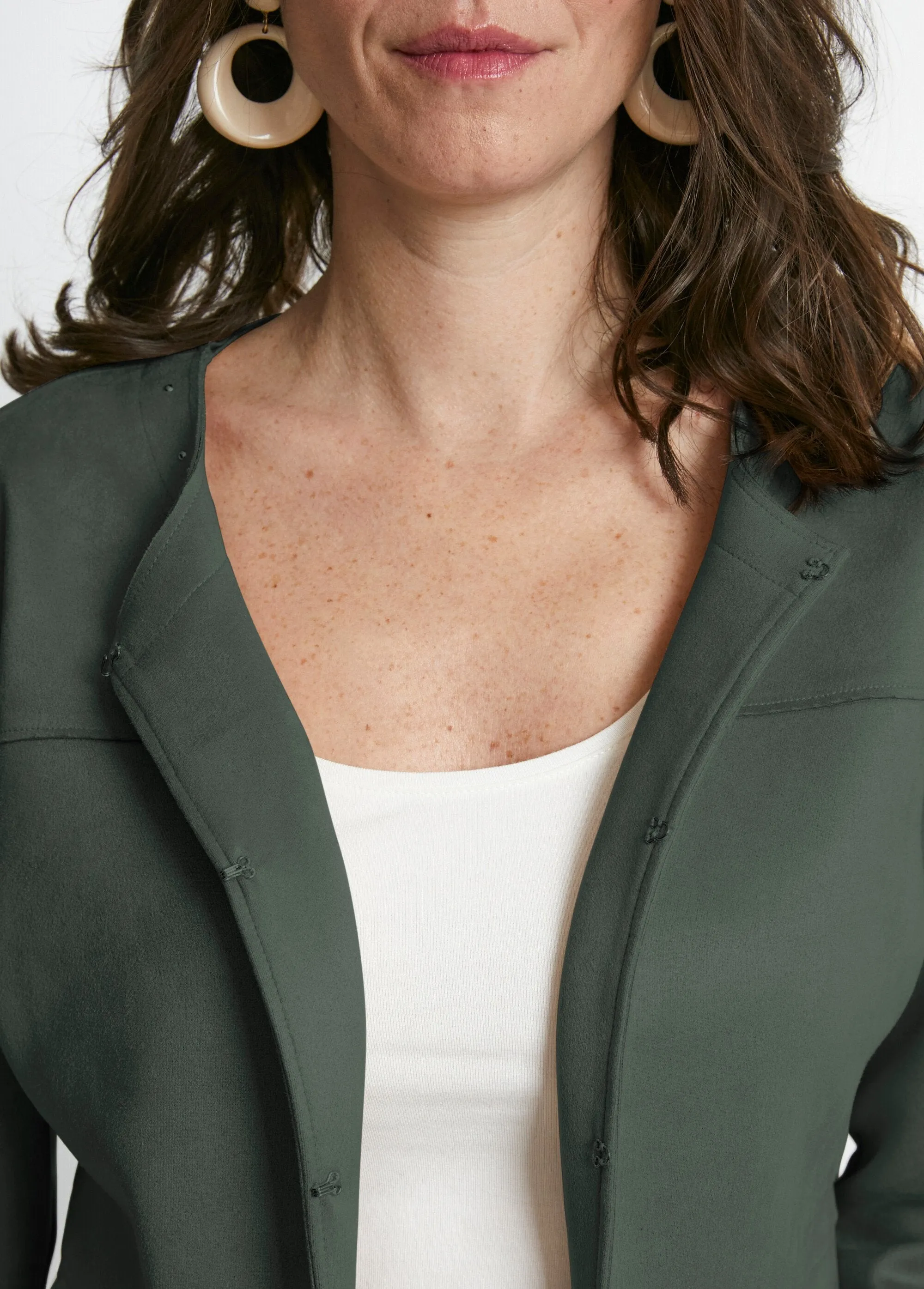 Collarless suede jacket